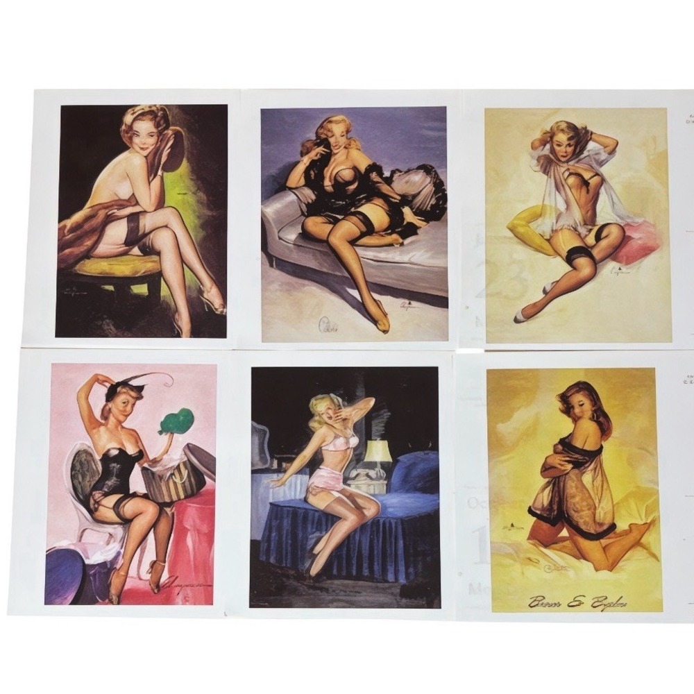 Gil Elvgren Pin Up Calendar Prints Set of 6 Vintage Style Frame Art Lingerie